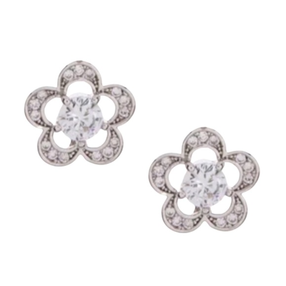 KATE SPADE • Silver Stencil Scalloped Crystal Earrings - Picture 1 of 4